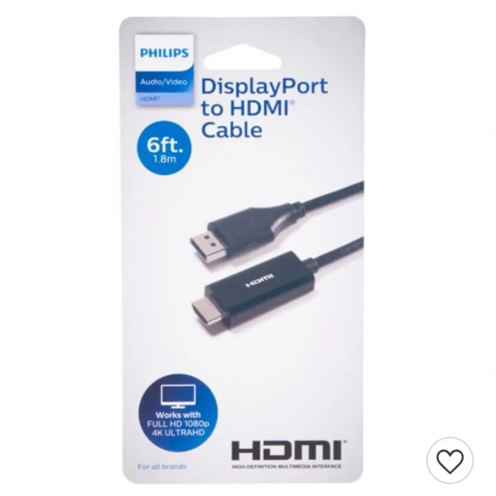 Philips 6 Feet (1.8m) Display Port to HDMI Cable Black